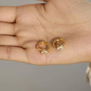 Dylam Trendy Design Fine Top 925 <b>Silver</b> D VVS1 Moissanite Stone Geometric Waterdrop Shape Stone <b>Clip</b>-on Hoop Earrings for Women - Product Image 4