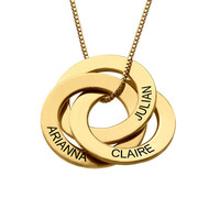 Blanc 3 Cercle Interlocking Anneaux En Acier Inoxydable Personnalisé Gravé Noms Personnalisés Russe Anneau Collier pour Maman Femmes