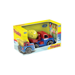 Camion mélangeur de béton en plastique avec tambour rotatif, jouet de construction pour enfants, avec panneaux et cônes - Product Image 1