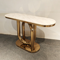 Table console moderne de luxe léger en marbre, tables d'entrée en acier inoxydable, grande table murale longue pour salon