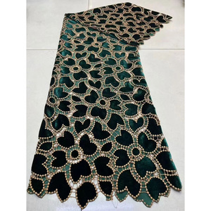 Tissu en Dentelle Brodé, Velours, <span class=keywords><strong>Tulle</strong></span> Tissé, Broderie à la Feuille, Dentelle Guipure Française - Product Image 4