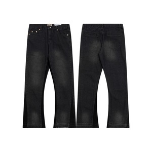 Hợp Thời Trang Giữa Thẳng Micro-loe Nối Ripped Giản Dị Quần Jean Lỏng Lẻo Đau Khổ Rửa Denim Dài Quần Cho Phòng Trưng bày Dept Mùa Hè - Product Image 1