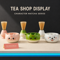 Ensemble de thé en céramique de style japonais avec bol à matcha, fouet à matcha (Chasen) et motifs d'animaux mignons, coffret cadeau portable