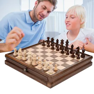 Jeu d'échecs en noyer de luxe fait à la main en bois massif pièces d'échecs famille jeux de société professionnel damier décoration cadeaux
