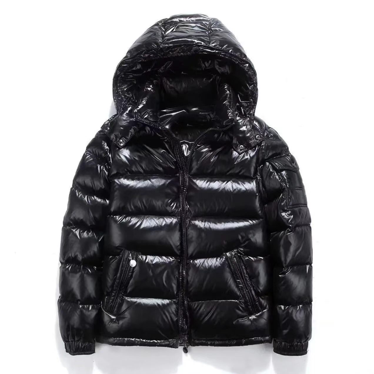 Men-s-Shiny-Black-Hooded-Down- Men-s-Shiny-Black-Hooded-Down-