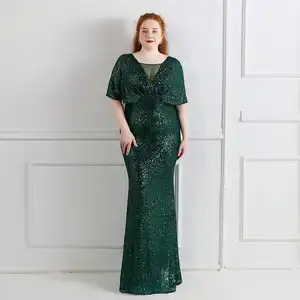 Charming vestido de dama de honra, com lantejoulas decote em v verde plus lado vestido de dama de honra
