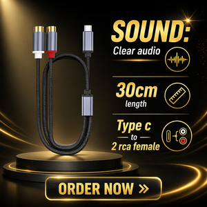 高品质 30 厘米 Type c 转 2RCA 母头 Av 音频延长线，适用于高清电视 Type c 手机平板电脑 - Product Image 1