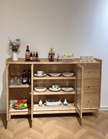 Buffet haut convertible en chêne massif écologique, moderne, avec portes vitrées et tiroirs, meuble autoportant pour la maison
