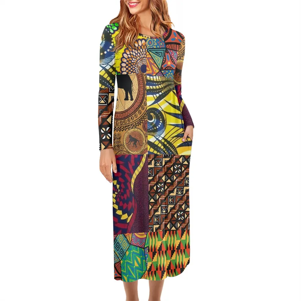 Kadınlar Maxi elbiseler afrika Kitenge tasarımları artı boyutu kadın elbiseleri tekstil desenleri kadınlar için uzun kollu elbiseler POD