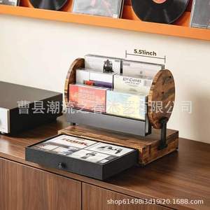 Organizador de discos de vinilo y CD con forma de tocadiscos retro de madera, organizador de madera maciza de varias capas - Product Image 1