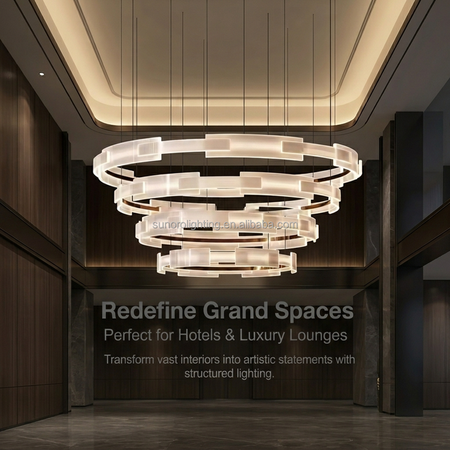 Modern Luxury 4 Rings LED Chandelier Aluminum Silver Circle Pendant Light 3CCT Changeable Hanging Lamp Hotel Lobby for CE 2-Year