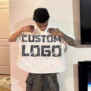 เสื้อยืดครอปไซส์ใหญ่พิเศษสำหรับผู้ชายเสื้อแนวสตรีทผ้าคอตตอน300 250 GSM 100 - Product Image 2