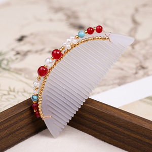 Estilo Hanfu antiguo, estilo de la dinastía Ming, peineta sencilla para el cabello, adorno para el cabello, elegante y versátil, imitación de jade en acetato. - Product Image 4