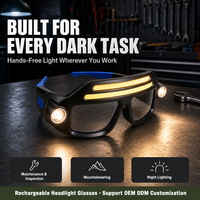 Lunettes de sécurité multi-lumières avec lampe frontale rechargeable, lunettes de protection lumineuses pour le travail nocturne en extérieur, la course à pied et la pêche