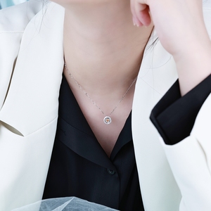 Handmade Round Shape 14K White Gold <b>Solid</b> Natural Diamonds Pendants <b>Necklace</b> With Sapphire Women Classic Gift Luxury Jewelry - Product Image 2