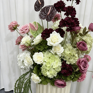 การจัดดอกไม้ประดิษฐ์จากผ้าไหมเสมือนจริง สีชมพู ขาว แดงเบอร์กันดี สำหรับงานแต่งงาน ป้ายต้อนรับเปิดเทอม ตกแต่งด้วยดอกไม้ - Product Image 3