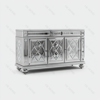Meuble TV en bois miroir LED en cristal argenté, meuble de rangement moderne avec cheminée en verre, écologique, pour salon et chambre à coucher