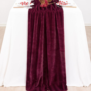 Chemin de table vintage classique en velours polyester rouge bordeaux, décoration luxueuse pour mariage et fête d'automne - Product Image 5