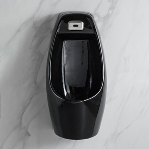 <span class=keywords><strong>Urinoir</strong></span> mural en céramique noire à détection automatique pour hommes, idéal pour les hôtels commerciaux et les toilettes publiques - Product Image 1