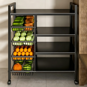 5-Tier Rolling <b>Kitchen</b> <b>Storage</b> <b>Rack</b> With Side Wire Baskets Microwave Stand Mobile Baker's <b>Rack</b> Heavy Duty Metal Organizer - Product Image 5