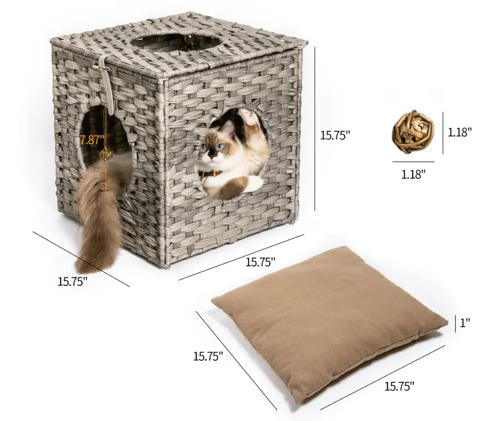 Rattan Katzen bett Cat Condo Kätzchen haus Pet House Pet Cage mit Rattan Ball und Kissen