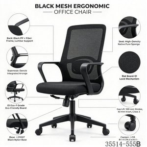 Silla de Oficina Ergonómica de Malla con Respaldo Medio, Silla Giratoria para Computadora con Reposabrazos Fijos, Asiento Inclinable Verde 35514-555B - Product Image 2