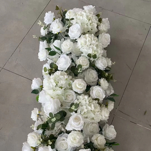 A-FR103 Wedding Aisle Decorative Flower Arrangement <b>Artificial</b> <b>White</b> <b>Rose</b> Green Leaves Aisle Flower Runner - Product Image 4