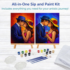 Wholesale 8x10 Inch Adults & Couples UV Printed Cartoon Style Sip and <b>Paint</b> Kit <b>Framed</b> Canvas Fabric With Easel And Apron - Product Image 3