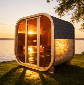 Sauna à vapeur en bois massif de cèdre rouge, design moderne, durable, écologique, alimenté à l'énergie solaire, facile à assembler, bienfaits pour le système immunitaire et les muscles - Product Image 1