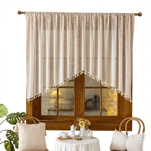Voilage XinLan Rétro Français Vert à Feuilles Floquées avec Franges, Voile Semi-Transparent pour Cuisine et Chambre - Product Image 6