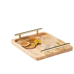Bandeja de servir de bambú con asas doradas 22x20 32x20 40x20 para exhibir y servir alimentos - Product Image 5