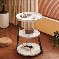 Table d'appoint minimaliste à 3 niveaux avec plateau en bois et pieds en métal noir
