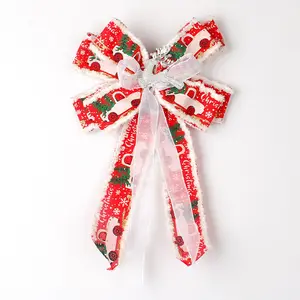 Fashion Christmas Tree Pendant Handmade DIY Fabric Ribbon Bow Christmas Day Ribbon Decoration