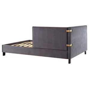 High <b>End</b> Grey Velvet Tufted Corner <b>Bed</b> Frame with Sturdy Wooden Slats For Home Bedroom - Product Image 4