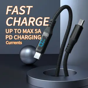 New Product 100W Power Digital Display Data Cable Braid 5A Pd Efficient USB C To C Fast Charging intelligent USB-C data cable