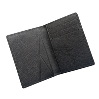 Dompet Tempat Kartu Saku Saffiano MA6 Kulit Asli Korea Desain Slot Diagonal Kantong Penyimpanan Kartu Bisnis Portabel Hitam