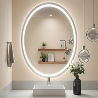 Miroir de salle de bain LED ovale avec lumière rétroéclairée murale avec 3 lumières anti-buée gradable avec fonction de mémoire capteur tactile IP44