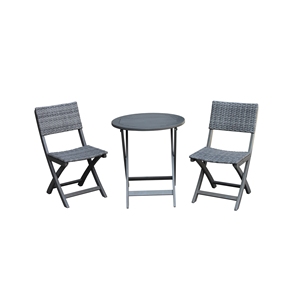 Vietnam Compact <b>Folding</b> Outdoor Bistro Set with Woven PE Rattan Chairs and Metal <b>Table</b> for Balcony Patio - Product Image 1