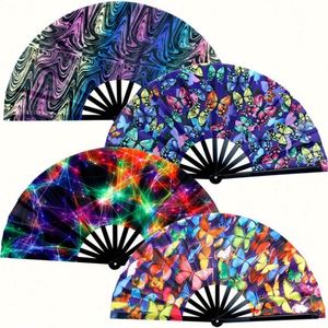 Éventail pliant en bambou 3D populaire de 33 cm, en tissu arc-en-ciel, pour accessoires de fête, artisanat fait main - Product Image 1