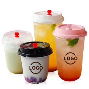 16oz Reusable U Shape Clear Plastic Bubble Tea/Juice/Coffee Cup with Lid