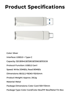 Clé USB 3.2 Gen1 haut de gamme en métal à double interface, nouvelle, 256 Go, avec logo personnalisé, cadeau d'entreprise