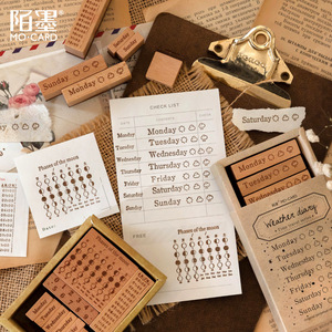 Calendario perpetuo Juego de sellos de madera Serie de viaje en el tiempo Manual vintage Impresiones decorativas DIY - Product Image 5
