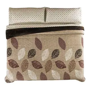 Couverture de lit rectangulaire Vianney à motif feuilles, en lin et coton, style moderne, pour usage individuel en hiver - Product Image 1