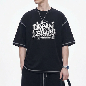 <span class=keywords><strong>Camiseta</strong></span> de Corte Invertido y Costuras a Contraste, 100% Algodón, Talla Grande, Impresión y Etiquetas Personalizadas, <span class=keywords><strong>Camiseta</strong></span> para Hombre - Product Image 2