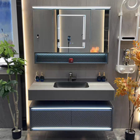 Meuble-lavabo de salle de bain moderne résistant à l'eau avec vasque en céramique monobloc, armoire miroir pliante style hôtel Feng Shui