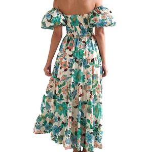 Vestido Casual Personalizado al por Mayor para Mujer, Ropa con Tela Personalizada, Vestido con Estampado Floral, Hombros Descubiertos o Cuello en U, con Puntada Smocking - Product Image 6