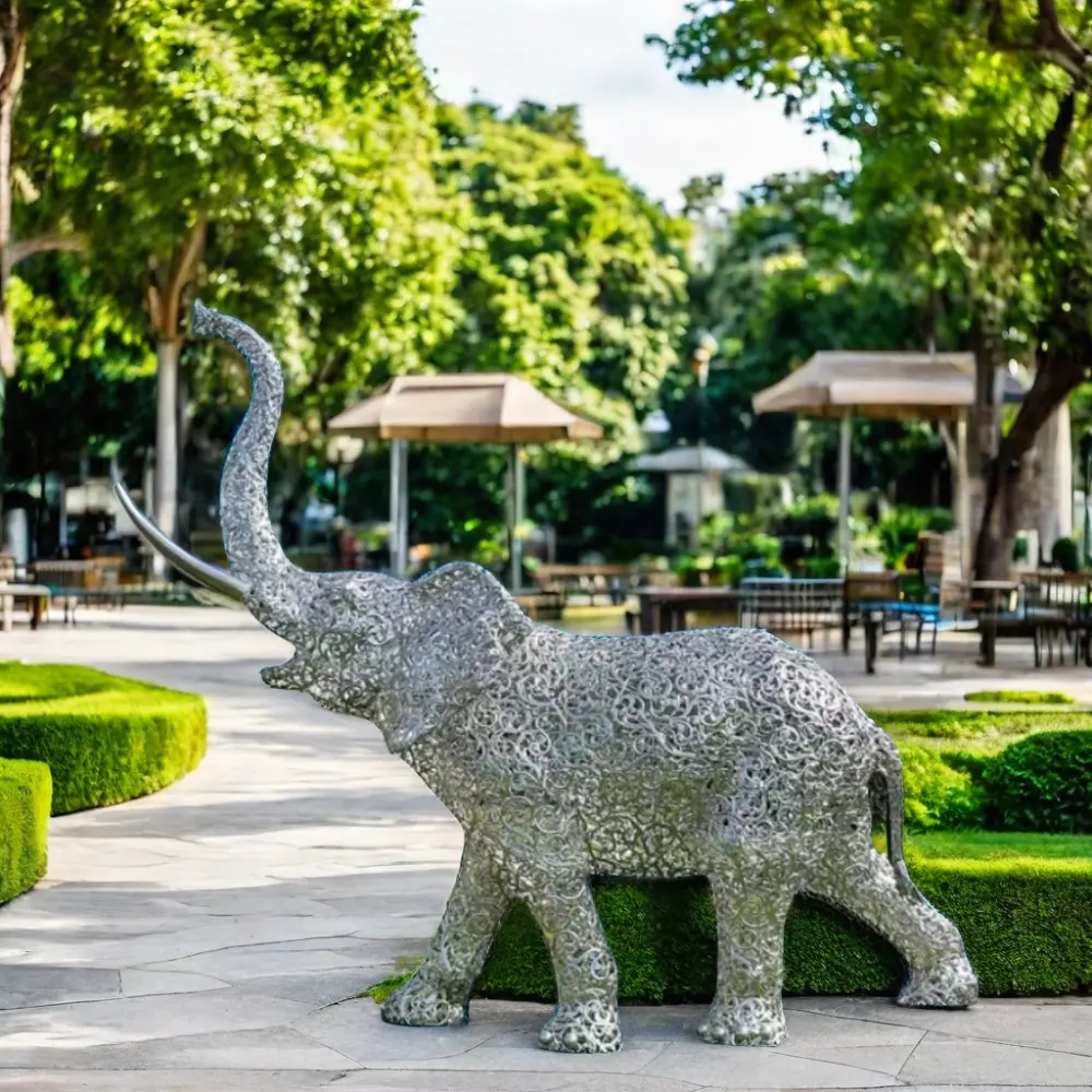 Dekorasi taman luar ruangan pabrik seni Modern patung gajah besi tahan karat besi tahan karat berongga patung gajah