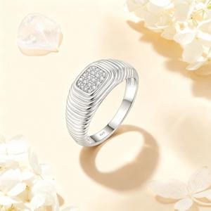 Anillo <span class=keywords><strong>de</strong></span> Boda Moderno para Hombre, Plata <span class=keywords><strong>de</strong></span> Ley 925 con Circonita Cúbica, Bañado en Rodio con Textura Acanalada, para Joyería <span class=keywords><strong>de</strong></span> Fiesta - Product Image 3