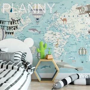 Erkek kreş mavi suluboya duvar kağıdı çıkarılabilir duvar çıkartması kumaş kağıt geçici - Product Image 1