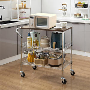 Carro rodante de 3 niveles con tapa de madera NSF, carro para servir carros de alambre con asa, estantes de utilidad, - Product Image 6